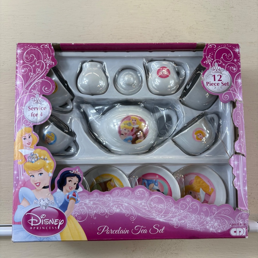 Disney Princess Porcelain Tea Set 12 Piece Service for 4 2010 Belle Snow NIB